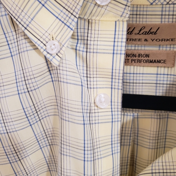 RoundTree & Yorke Large Tall Short Sleeve Yellow  Blue Plaid Button Down Shirt - Picture 8 of 13